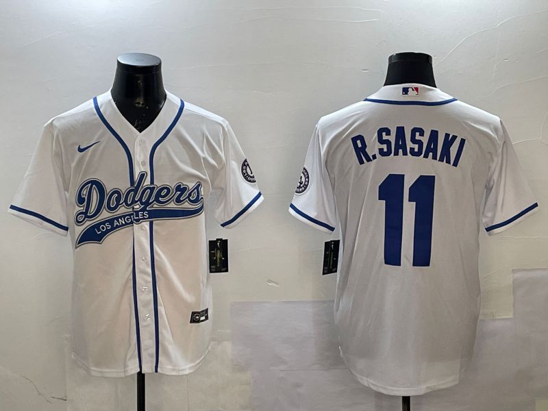 Men Los Angeles Dodgers #11 R.Sasaki White Jointly Name Game 2025 Nike MLB Jersey style 1